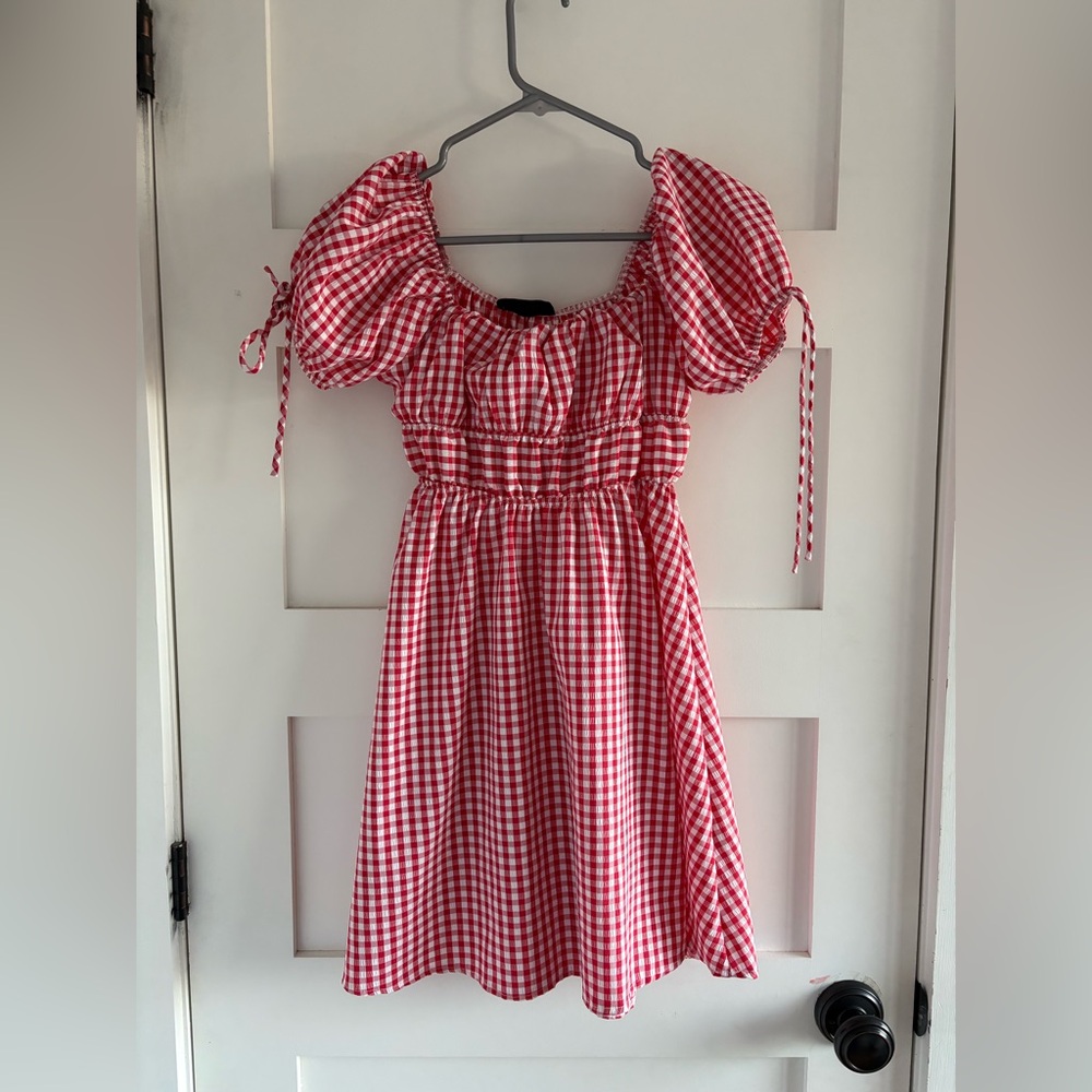 Red Gingham Puff-Sleeve mini dress size M